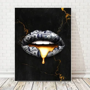 

Canvas Nordic Painting Prints Gold Lips Liquid Sexy Home Wall Decor Posters Wall Art Pictures for Bedroom Modern Cuadros Modular