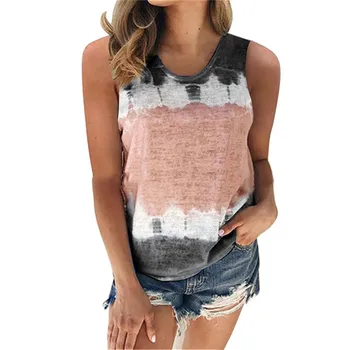 

Women Sleeveless Tops Gradient Print New Summer T-Shirts Beach Casual O-Neck Tees Ladies Plus Size 4XL 5XL Loose T-Shirt