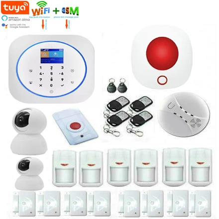 

Yobang Sec WIFI GSM Security Alarm system Tuya APP Remote Control ALEXA GOOGLE Home Smoke Fire Alarm Sensor Video IP Camera KIT