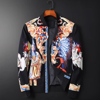 

New Stand Collar Mens Jackets Luxury All Printed Autumn Mens Jackets And Coats Plus Size 6xl Slim Fit Zipper Man Jacket
