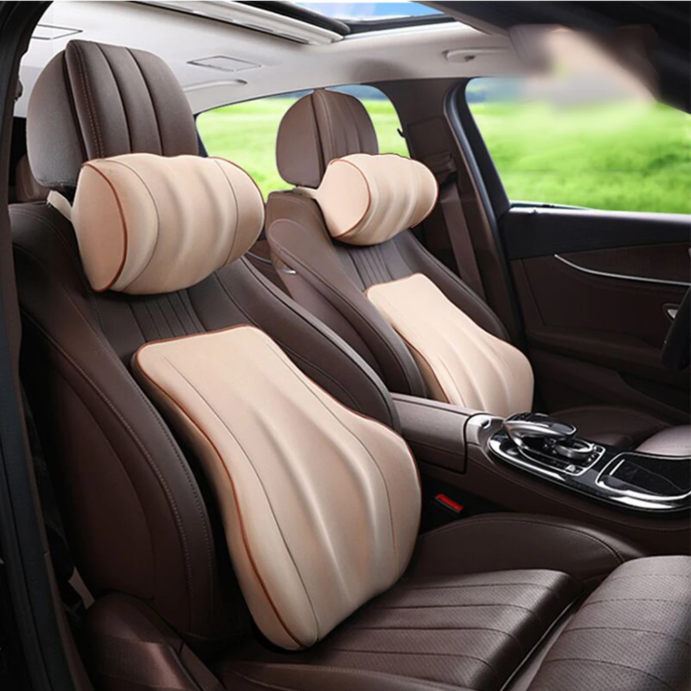 

2 Pcs Car Home Soft Easy Clean Solid Office Neck Pillow Memory Foam Lumbar Cushion Headrest Protective Orthopedics Universal
