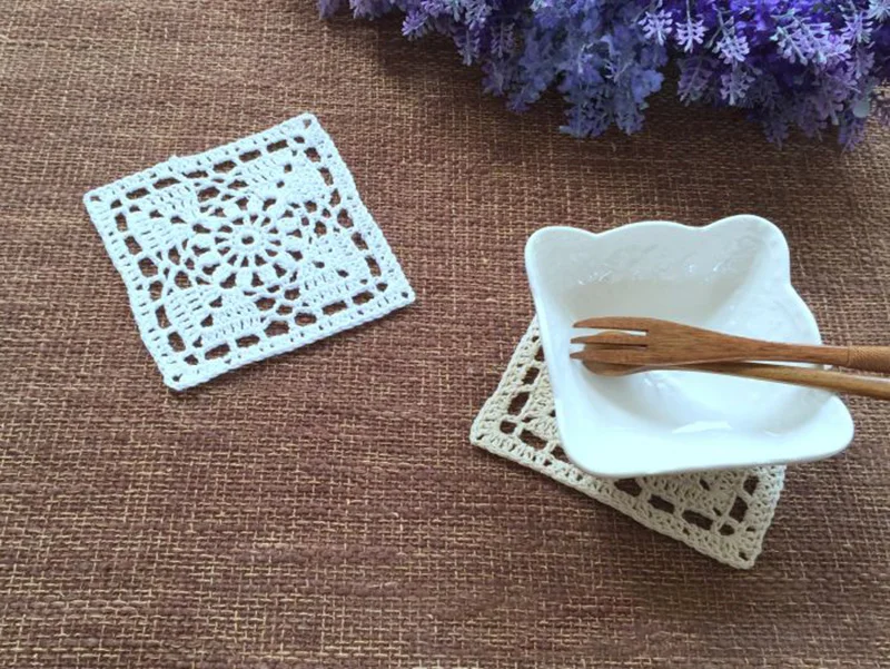 Description Picture 5 of itemSquare Handmade Lace Table Place Mat Cup Coaster Lace Crochet Tea Coffee Doily Dish Pad Dining Kitchen Wedding Decoration