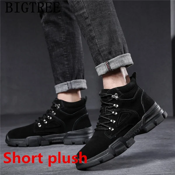 Черные ботинки; мужские Ботильоны; мужские зимние ботинки; zapatos de hombre calzado hombre erkek bot ayakkabi sepatu pria chaussures - Цвет: Short plush