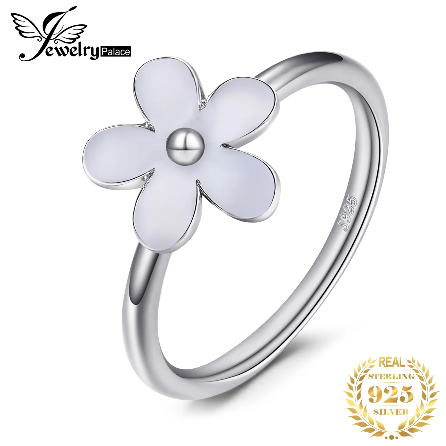 Jewelrypalace элегантный ромашка белая эмаль 925 Серебряное кольцо весенний цветок Юбилей подарок Для женщин Модные украшения