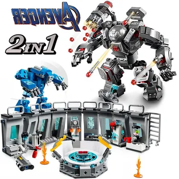 

2in1 Heros Infinity War Endgame Showroom Mecha Iron Building Blocks Hall of Armour Figures Bricks Kids Toys