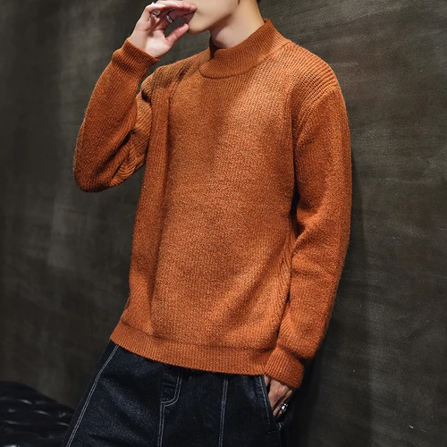 caramel colour Осенние новые мужские свитера, пуловер, мужской однотонный Свободный Повседневный свитер, модные топы, вязаные пуловеры, белый свитер в стиле хип-хоп - Цвет: caramel colour