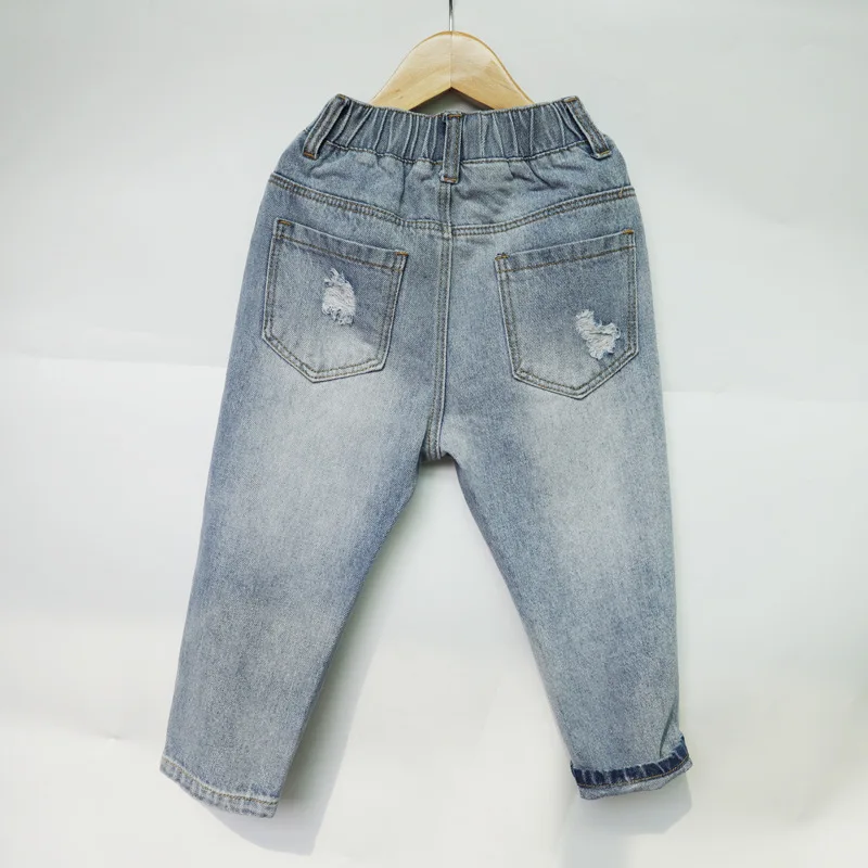 

2019 Spring Summer New Style with Holes CHILDREN'S Jeans Washing Water Cotton Printed Pants Korean-style Childrenswear Craft Pan