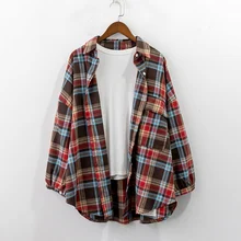 Women Vintage Plaid Turn-down Collar Shirt 2020 Spring New Korean Casual Loose Large Size Single-breasted Long Sleeve Blouse Women Vintage Plaid Turn-down Collar Shirt 2020 Spring New Korean Casual Loose Large Size Single-breasted Long Sleeve Blouse