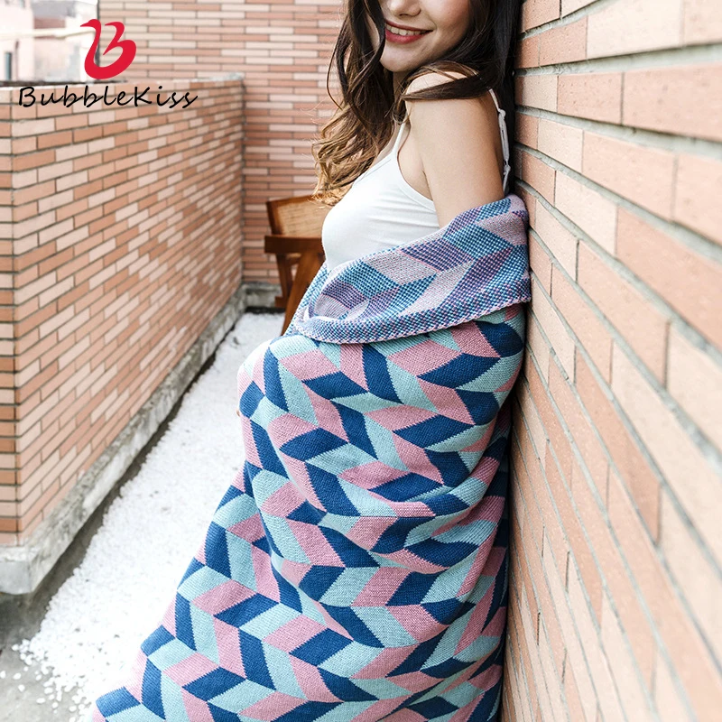 

Bubble Kiss Blanket Nordic Knitted Blanket Home Sofa Casual Decor Simple Geometric Pattern Super Soft Outdoor Travel Blanket