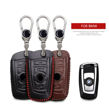 

Real Leather Car Key Cover Case for BMW 1 3 5 7 F10 E38 E39 E46 E83 E60 E34 F30 F10 E53 G30 G38 X1 X3 X4 X5 X6 Keyring Chain