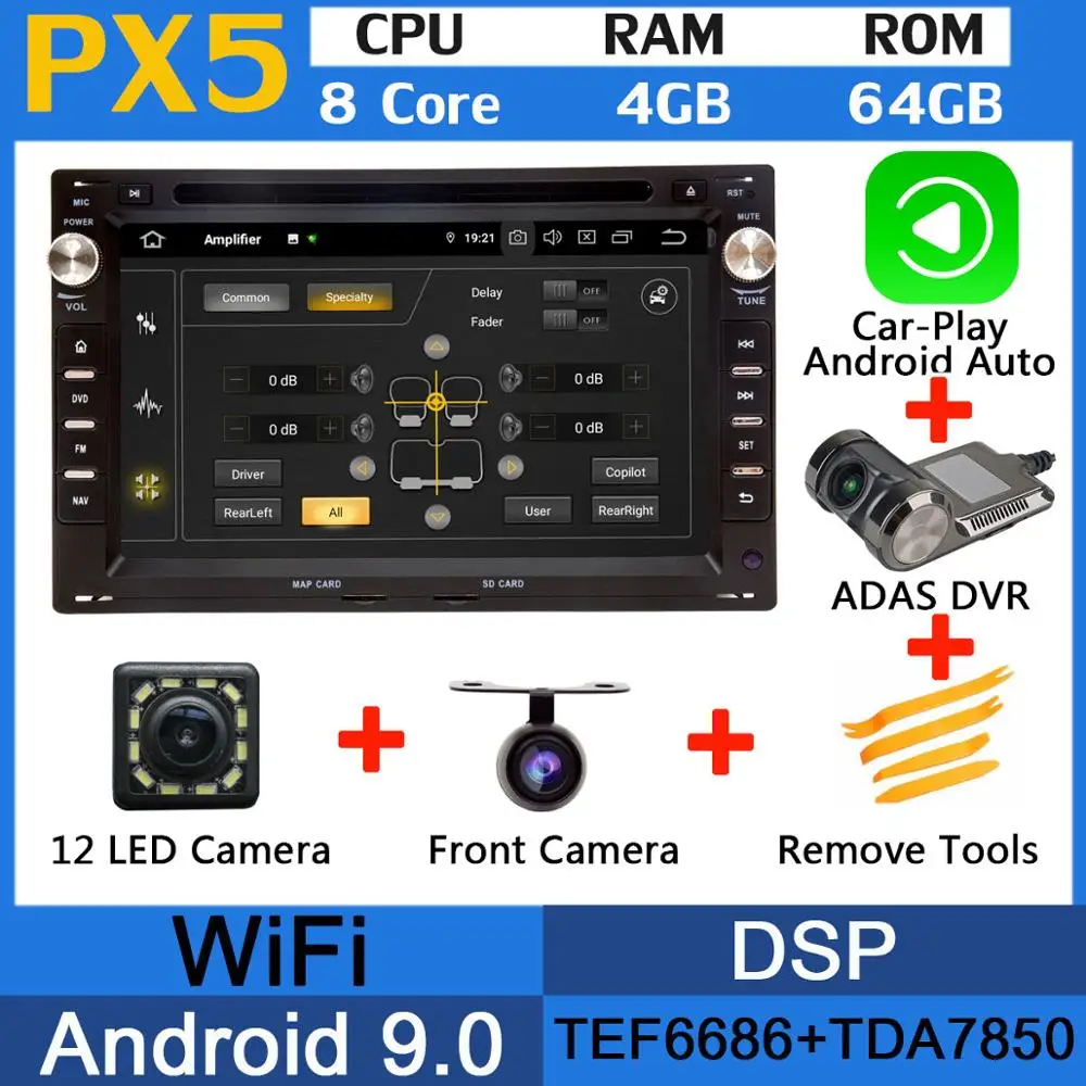 PX5-CarPlay ADAS PX6 Восьмиядерный Android 9,0 4 Гб+ 64 Гб USBx5 для Volkswagen VW Bora Polo MK3 MK4 Passat B5 MK5 Sharan GOLF IV Jetta автомобильный радиоприемник gps - Цвет: PX5-CarPlay ADAS