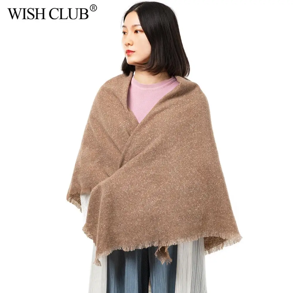 WISHCLUB зимний кашемировый шарф женский шарф одеяло сплошной цвет мягкая теплая Женская треугольная Пашмина шали шарфы Bufanda