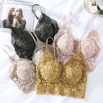 

Sexy Women Bralette French Style Lace Bra Girls Cup Lingerie Deep V Wireless Underwear Soft Seamless Bra Breathable Underwear