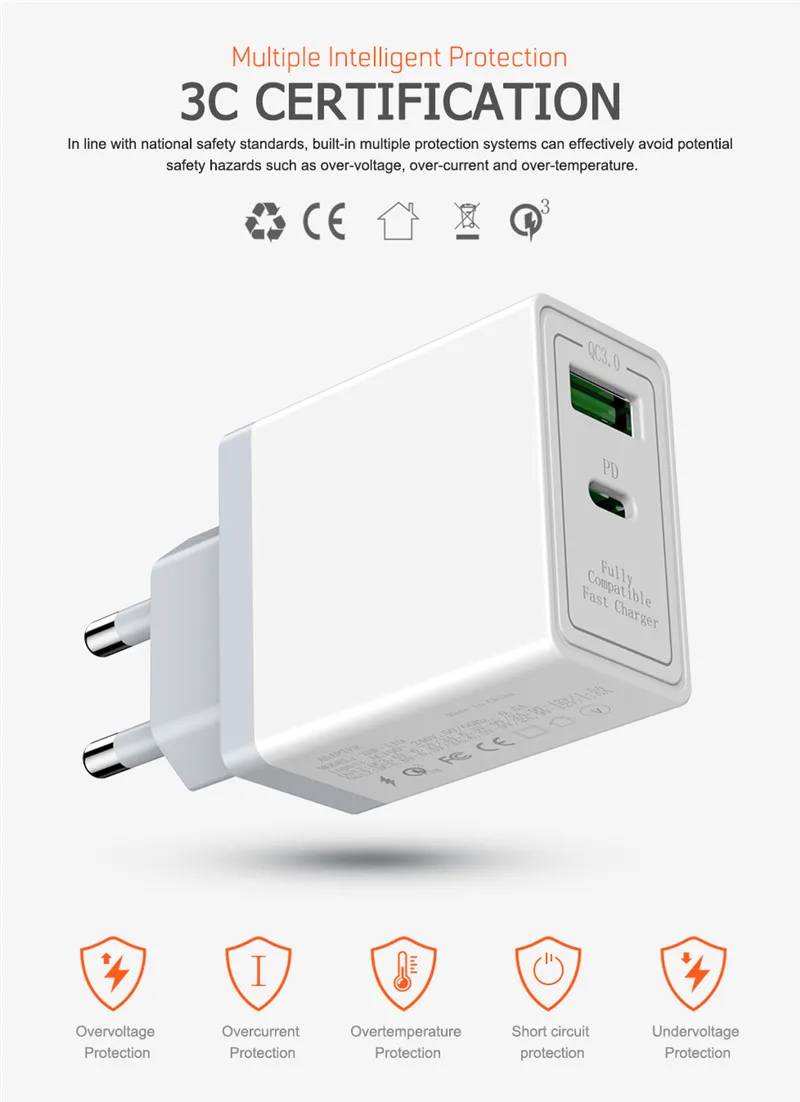 Быстрая зарядка 3,0 USB зарядное устройство 30 Вт QC 3,0 type C Быстрая зарядка USB PD EU US UK зарядное устройство для iPhone 11 Pro X Xiaomi mi9 huawei phone