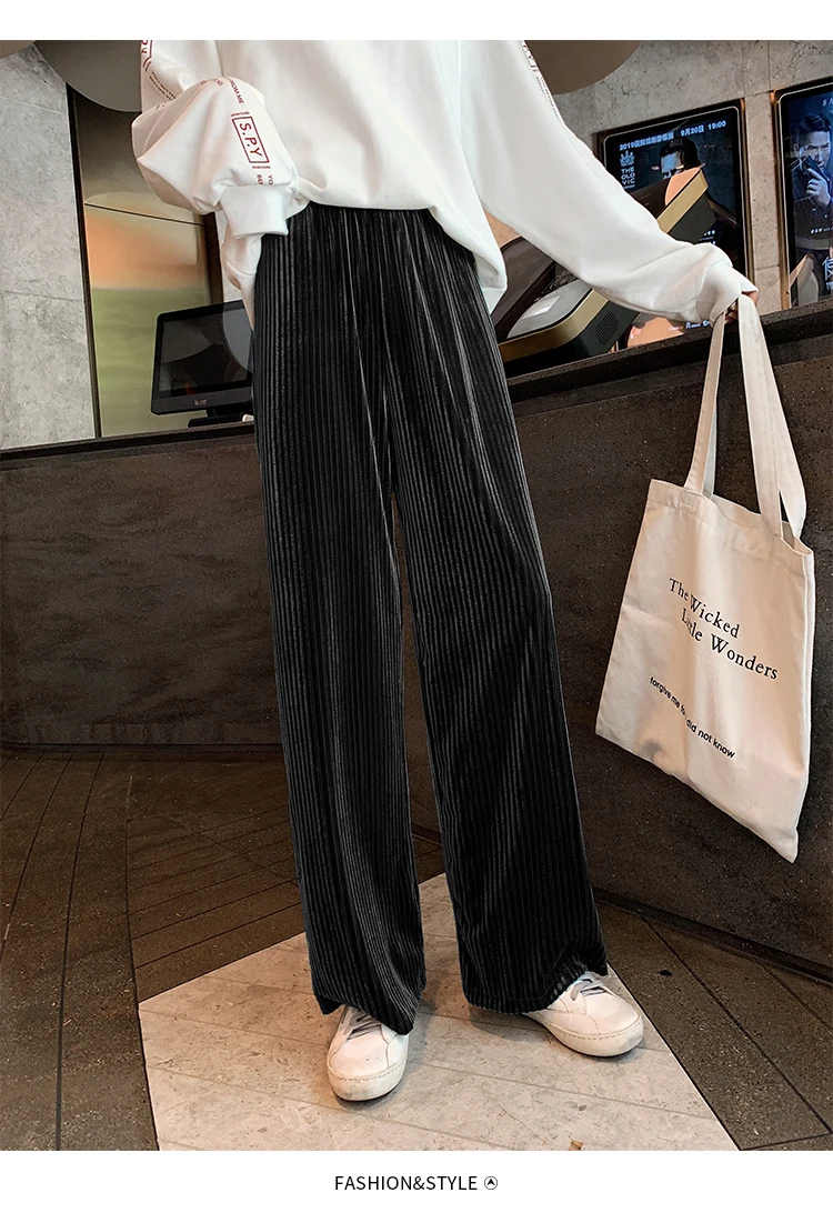 [EAM] зеленые длинные плиссированные широкие брюки с высокой эластичной талией, новые свободные брюки, женские модные весенне-осенние брюки, 1D362