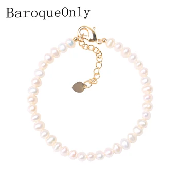 

BaroqueOnly Natural freshwater pearl bracelet white pearl 4-5mm heart shape adjustable tail chain fashion gifts for women HBD
