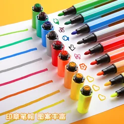 Marqueurs d'art lavables avec joints, Non toxiques, pinceaux d'aquarelle, stylos de dessin, ensemble de fournitures artistiques pour enfants, Graffiti, 12/18/24/36 couleurs 