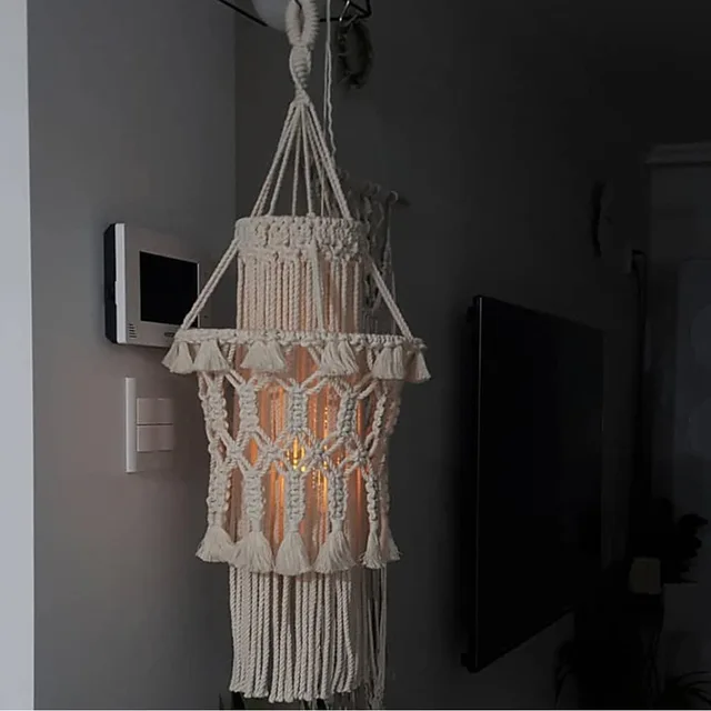 Large Vintage Macrame Hanging Handcrafted Lamp Shades Or Table Lamp Woven Decorative Pendant Shade Swing Hanging Tiffany Lamp Covers Shades Aliexpress