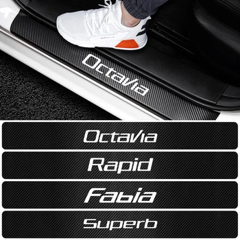 

For Skoda Octavia A5 A7 Fabia Superb Rapid Kodiaq Kamiq Accessories Car-Styling 4D Carbon Fiber Vinyl Door Threshold Stickers