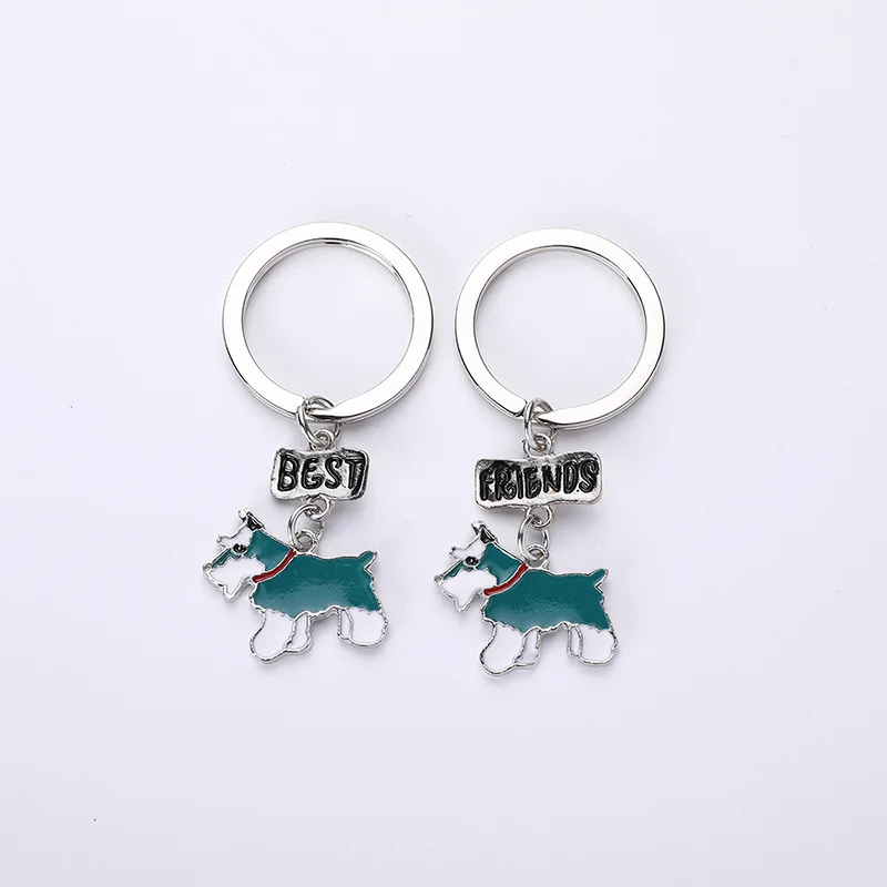 Schnauzer blue 2 шт./лот брелок с симпатичной собакой подарок для пары лучшие друзья брелок с буквой Пудель Keji животное автомобиль брелок для женщин мужчин подарки украшения для домашних животных - Цвет: Schnauzer blue