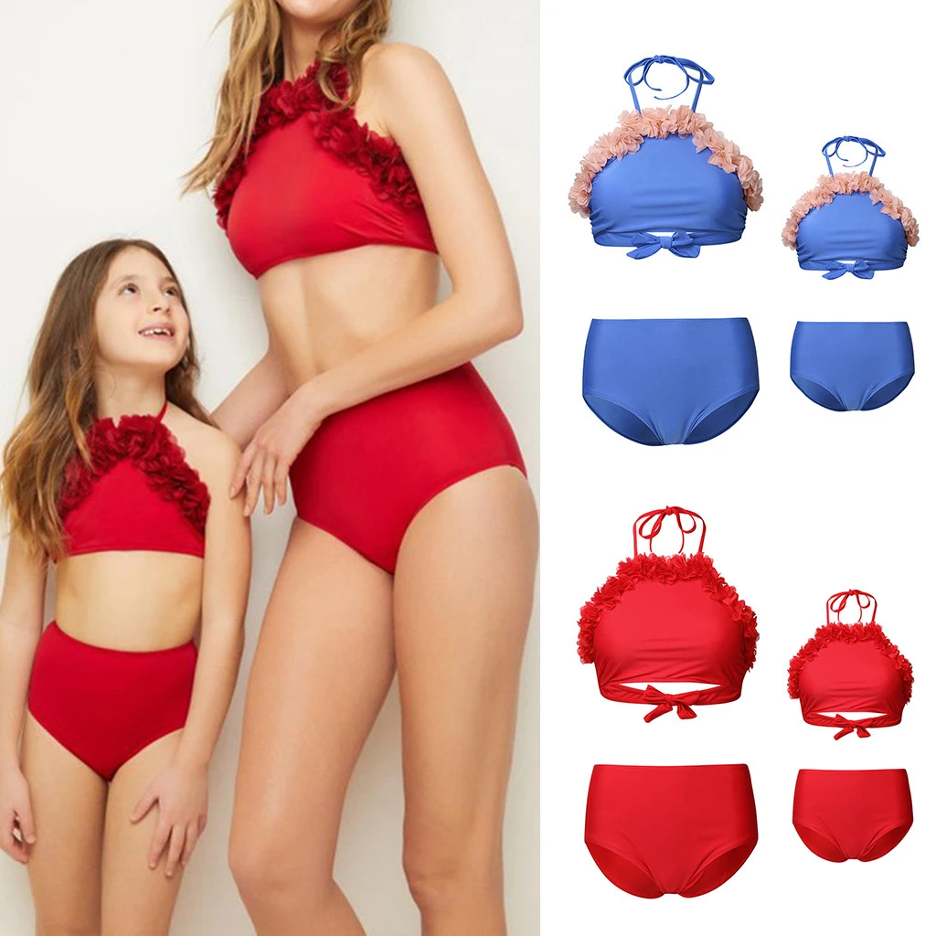 Traje de baño para madre e hija, conjunto de Bikini con flores para y yo, vestido de aspecto familiar para madre e ropa a juego|Trajes iguales de - AliExpress