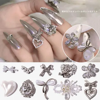 

New Nail Art Jewelry Bowknot Pearl Three-dimensional Nail Decoration Explosive Baroque Silver Love Diamond Zircon drill series