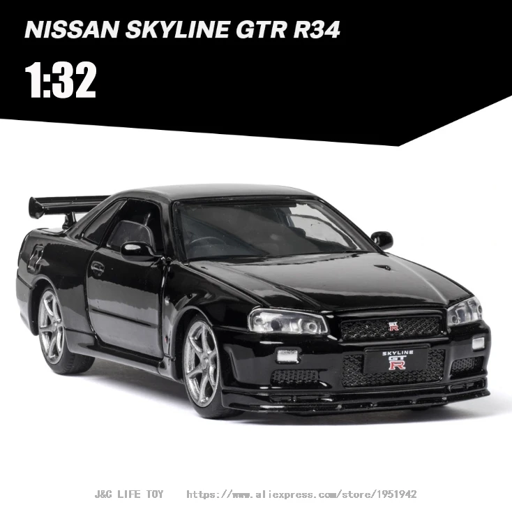1:32 Nissan Skyline Ares GTR R34 Diecasts & Toy Vehicles Metal Toy Car Model High Simulation Pull Back Collection Kids Toys 8