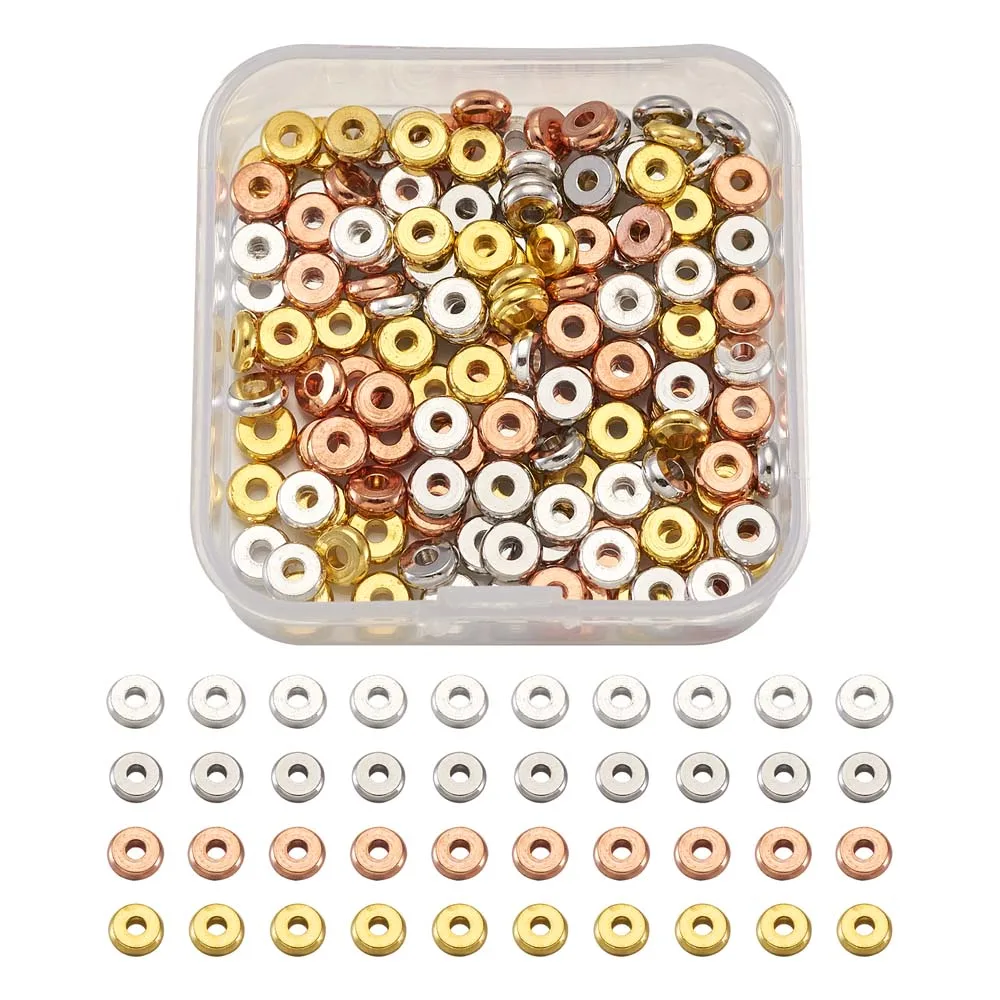 

320pcs/box Mix Color Flat Round Brass Spacer Loose Beads 6x2mm for jewelry making End Connector Accessories,Hole: 2mm