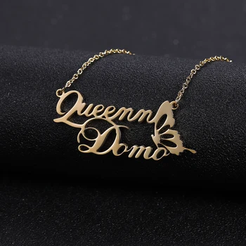 

Zciti Custom Two Names Necklace Butterfly Pendant Stainless Steel Custom Name Necklace Personalized Love Jewelry Women Gift