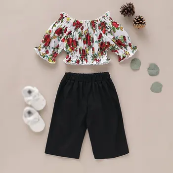 

Summer Baby Girl Cute T-shirt Pants Sets Toddler Girl Casual Flare Sleeve Floral Tops T-shirt + Solid Color Pants Outfits Set