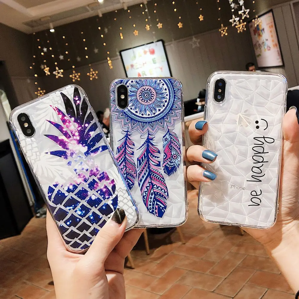 Прозрачный Модный чехол с рисунком ананаса для iPhone X Xr Xs Max девичий противоударный