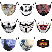 Máscaras adultas pm2.5 filtros impresso máscara lavável tecido reutilizável máscara protetora respirável máscara protetora à prova de poeira máscara de boca capa