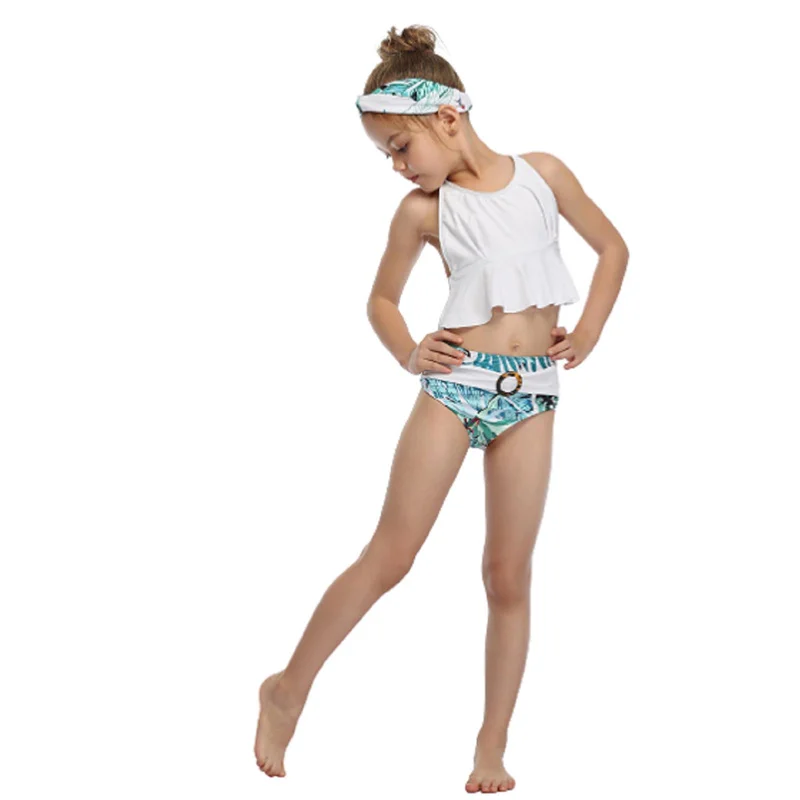 2021 Meihuida 2 Pieces Kids Swimsuits Solid Color U-Neck Sleeveless Tops+ Floral Print Swimming Trunks for Girls White Gilrs | Спорт и