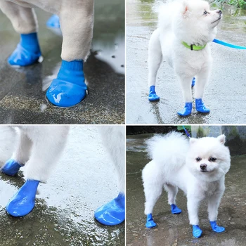 

4pcs/Set Pet Balloon Rubber Rain Snow Boots Anti Slip Waterproof Puppy Blue Boots Socks Shoes Cute Dog Outdoor Footwear Clothes