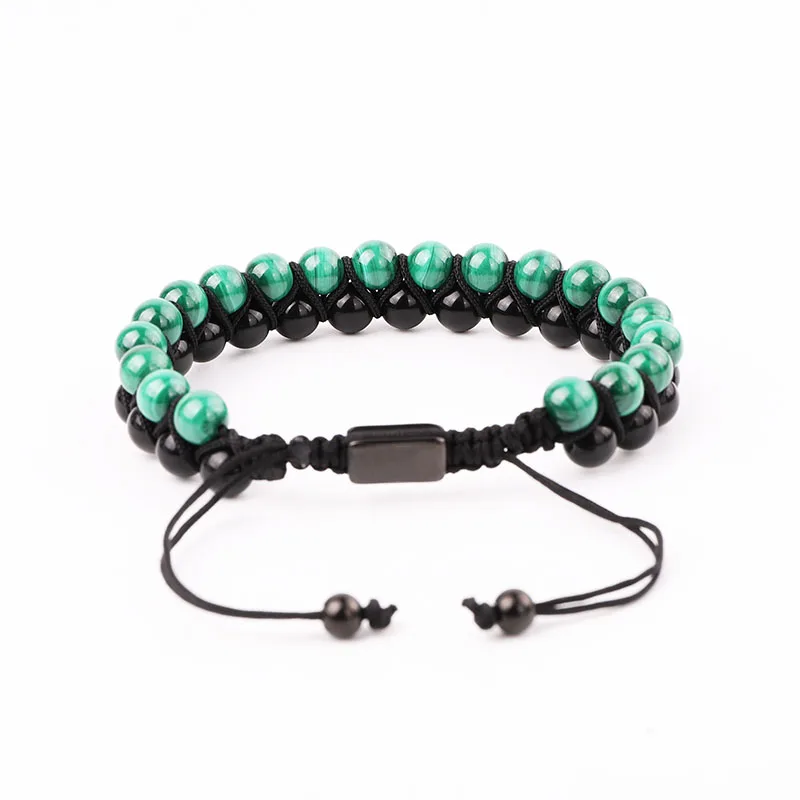 High Quality Double Layer Natural Stone Malachite&Black Agate Beads Woven Macrame Bracelet Jewelry For Men - Image 3