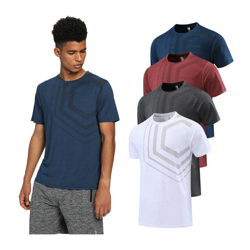 Tshirts Bodybuilding Short-Sleeve Sports-Tee Gym Training Quick-Dry Slim Men Prints Stretchy
