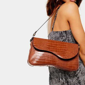 

Saddle Bag 2020 Autumn and Winter New Retro Crocodile Pattern Underarm Shoulder Bag Fashion Women Purse and Handbags