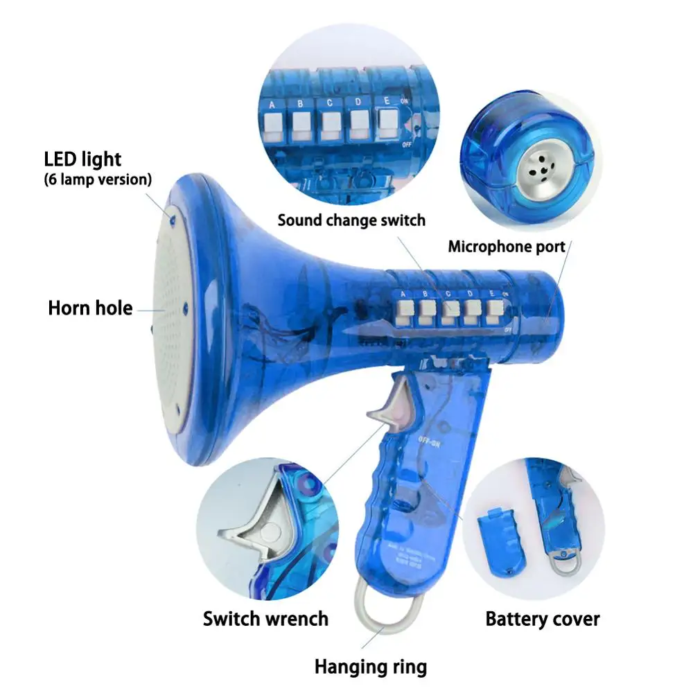 

Cool 10 Sound Effects LED Flashing Enhanced Blue Voice Changer Robot Loud Megaphone Kids Toy Mini Educational Toy For Child
