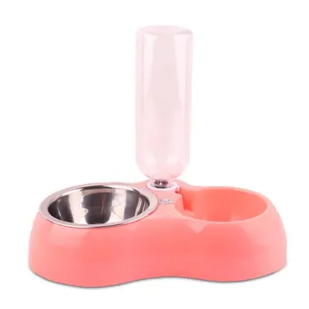 

Portable Pet Feeder Plastic Dual Port Automatic Feeder Water Drinking Feeding Basin Bowls For Cats Pet Dogs