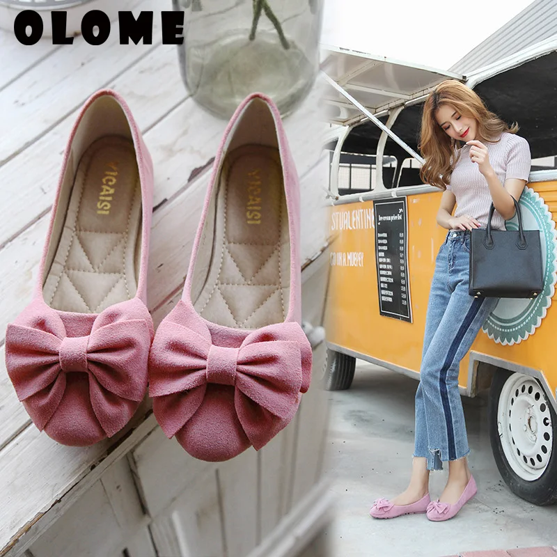 Женская обувь на плоской подошве Новинка 2019 года лоферы Всесезонная с бантиком