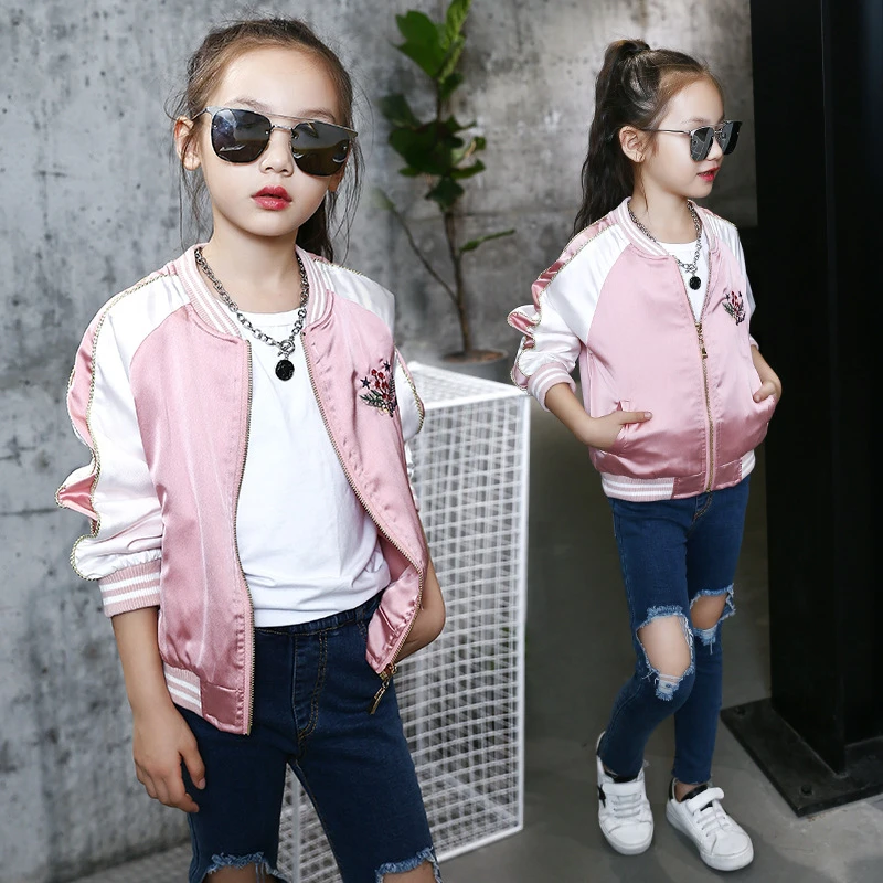Teenager Girl's Bomber Jacket Autumn Spring Embroidered Baseball Jacket  Children Kids Outerwear Tops Outfits Windbreaker Coat - Jackets & Coats -  AliExpress