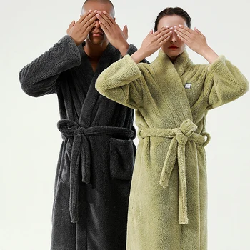 

2020 New Arrival Winter Robe Women's Men Bathrobe Kinomo Robes Sleepwear Nightgown Plush Dressing Gowns for Women Warm Bathrobes