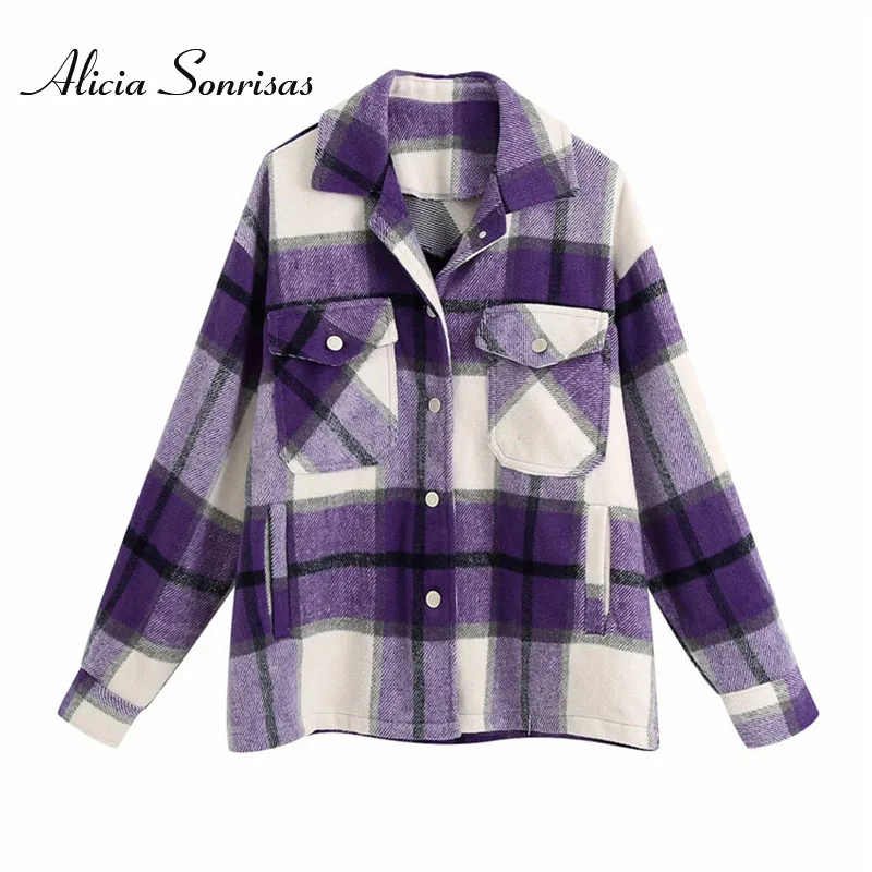 2020 Spring Autumn Women Plaid Wool Blouse Gothic Checked Oversized Woolen Shirt Thick Ladies Vintage Chic Top Blusas 2020 Spring Autumn Women Plaid Wool Blouse Gothic Checked Oversized Woolen Shirt Thick Ladies Vintage Chic Top Blusas