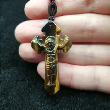 

Envío Directo envío gratis colgante de cristal natural Ojo de Tigre pendiente de cruz de Jesús transpuesto para regalo al por ma