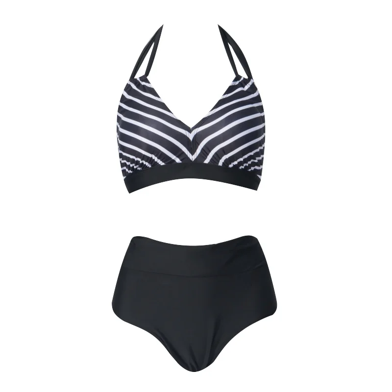 2020 Stripe Woman Plus Size Swimsuit Separate Women's Backless Deep V Bathing Suit Big Swimming Bather Female Bandage Swimwear