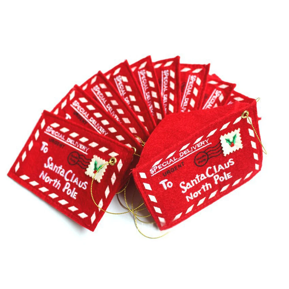 10pcs Letter Candy Bag To Santa Claus Felt Envelope Embroidery Christmas Decoration Ornament Kids Gifts Christmas Card Holder