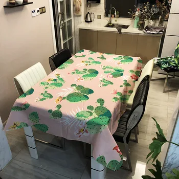 

Household Coffee Table Cloth Cactus Printed Polyester Waterproof Table Cover Rectangular Tablecloth For Kitchen Banquet