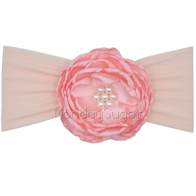 

16pcs/lot Burned Edges Fabric Flower Headband Soft Wide Nylon Headwrap Baby Girl Hair Accessory