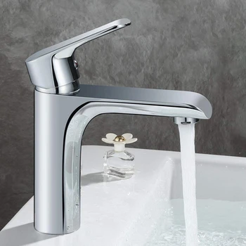 

Faucet Bathroom Brass Elegant Curve Profile Style Basin Tap Cold and Hot Water Available Premium Quality Ceramic Valve