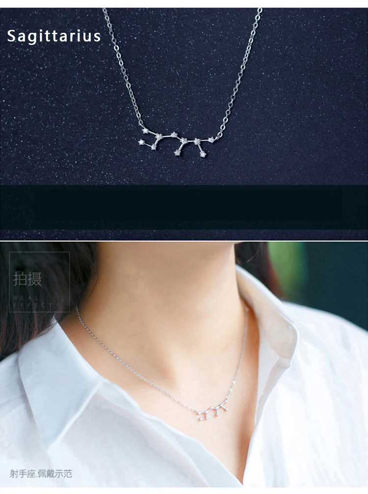 New Design 12 Constellations 925 Sterling Silver Fashion Zircon Women's Necklaces Gorgeous Jewelry Clavicular Chain